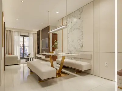 Phòng khách căn mẫu B7 nhìn từ lối vào