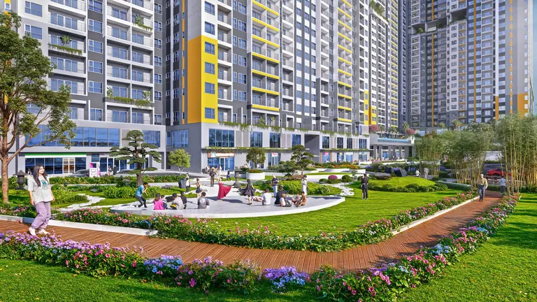 Phối cảnh khối đế và cảnh quan mặt tiền dự án
