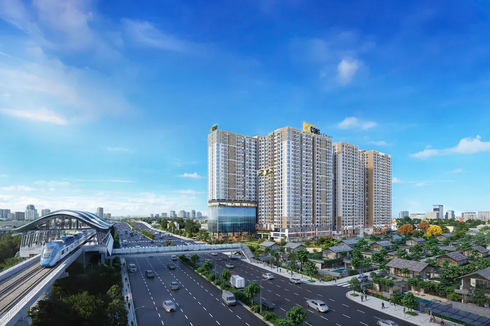Phối cảnh Bcons NewSky bên Quốc lộ 13 và tuyến metro trên cao