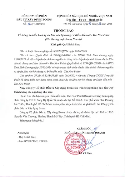 Thông báo 26/TB-BCONS