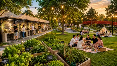 Khu BBQ ngoài trời giữa vườn tre