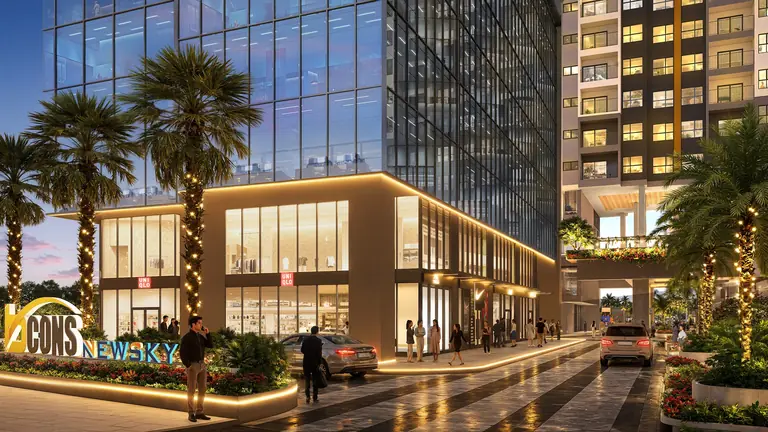 Khối văn phòng kính tại chân toà Bcons NewSky